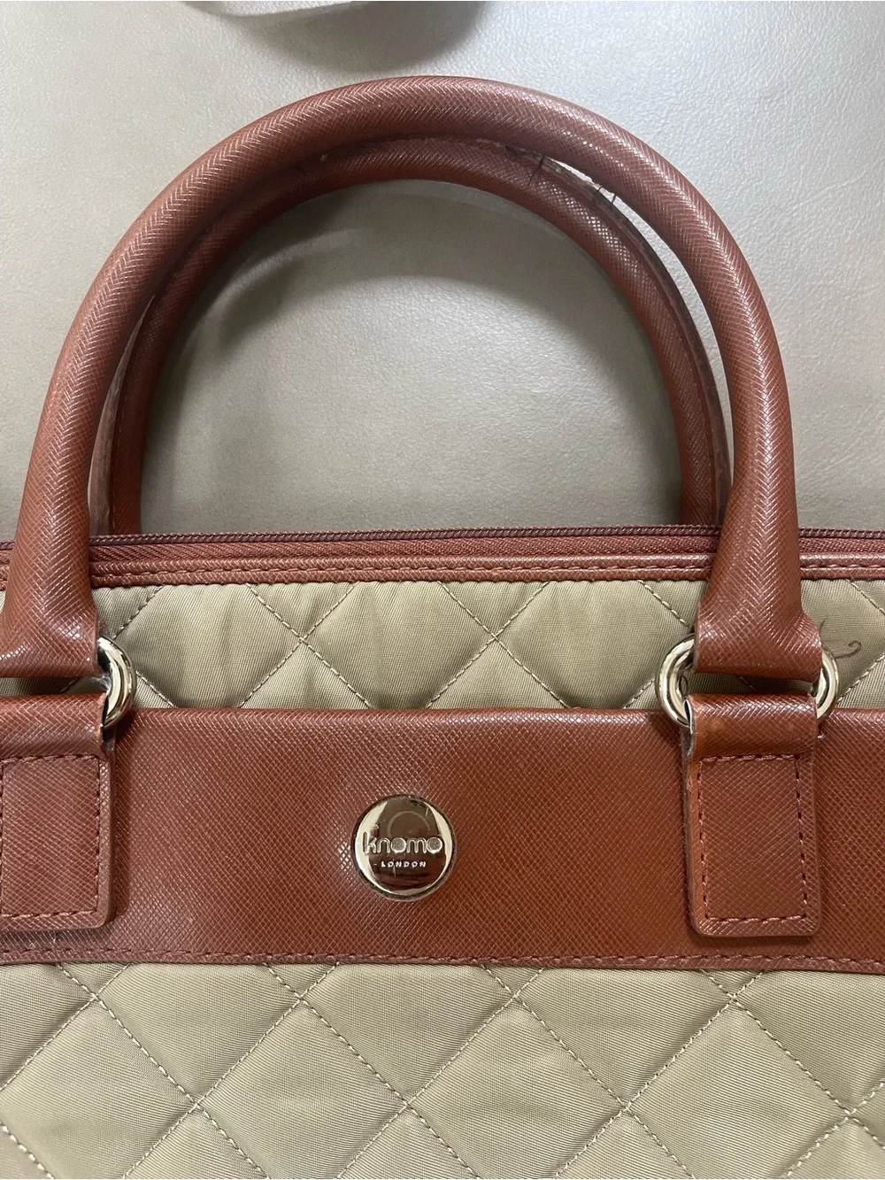Knomo Quilted Avignon laptop Bag in Brown/Tan